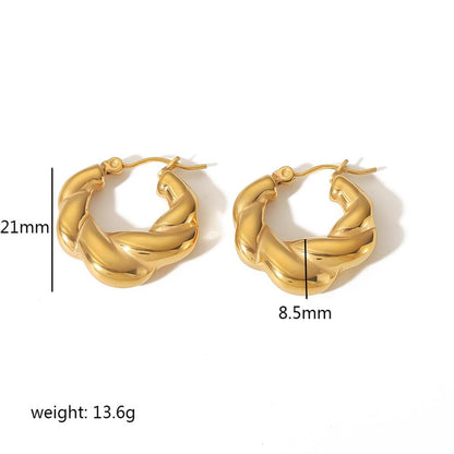 1 Pair Basic Classic Style Round Twist Polishing Plating Stainless Steel 18k Gold Plated Earrings