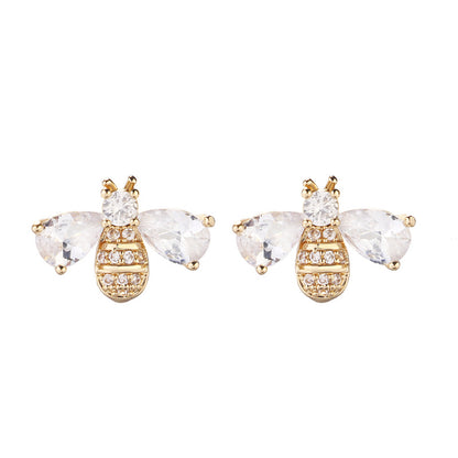 1 Pair Elegant Bee Plating Inlay Copper Zircon Gold Plated Ear Studs