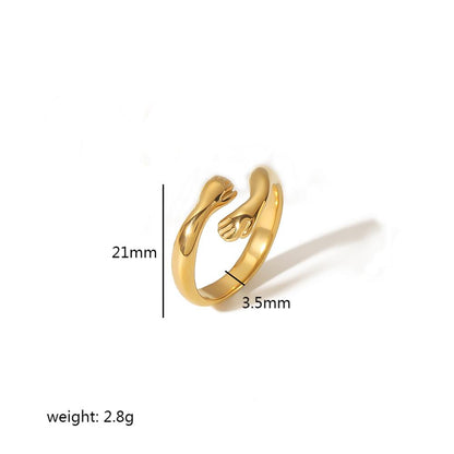 Retro Roman Style Palm Stainless Steel Plating 18k Gold Plated Open Rings