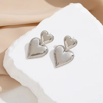 1 Pair Classic Style Heart Shape Plating Copper 24k Gold Plated Drop Earrings