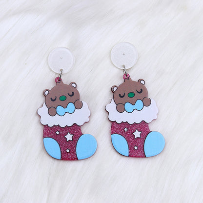 1 Pair Simple Style Santa Claus Printing Arylic Drop Earrings