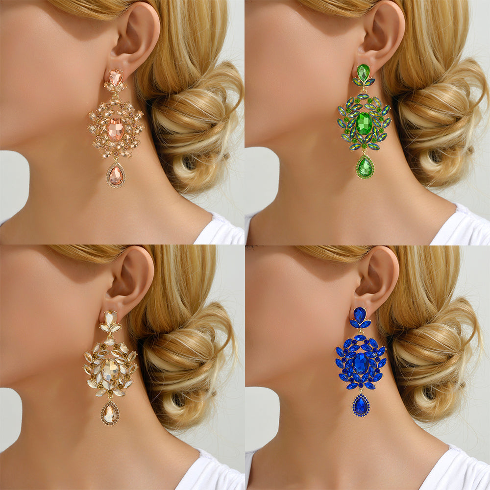 1 Pair Elegant Exaggerated Luxurious Geometric Plating Inlay Zinc Alloy Glass Dangling Earrings