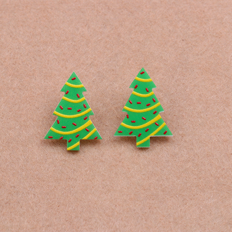 Wholesale Jewelry Simple Style Christmas Tree Arylic Printing Ear Studs