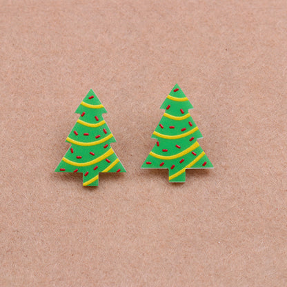 Wholesale Jewelry Simple Style Christmas Tree Arylic Printing Ear Studs