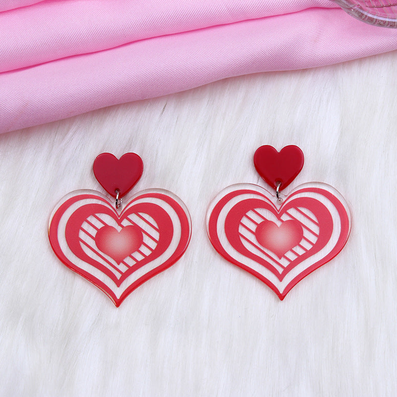 1 Pair Simple Style Heart Shape Printing Arylic Drop Earrings