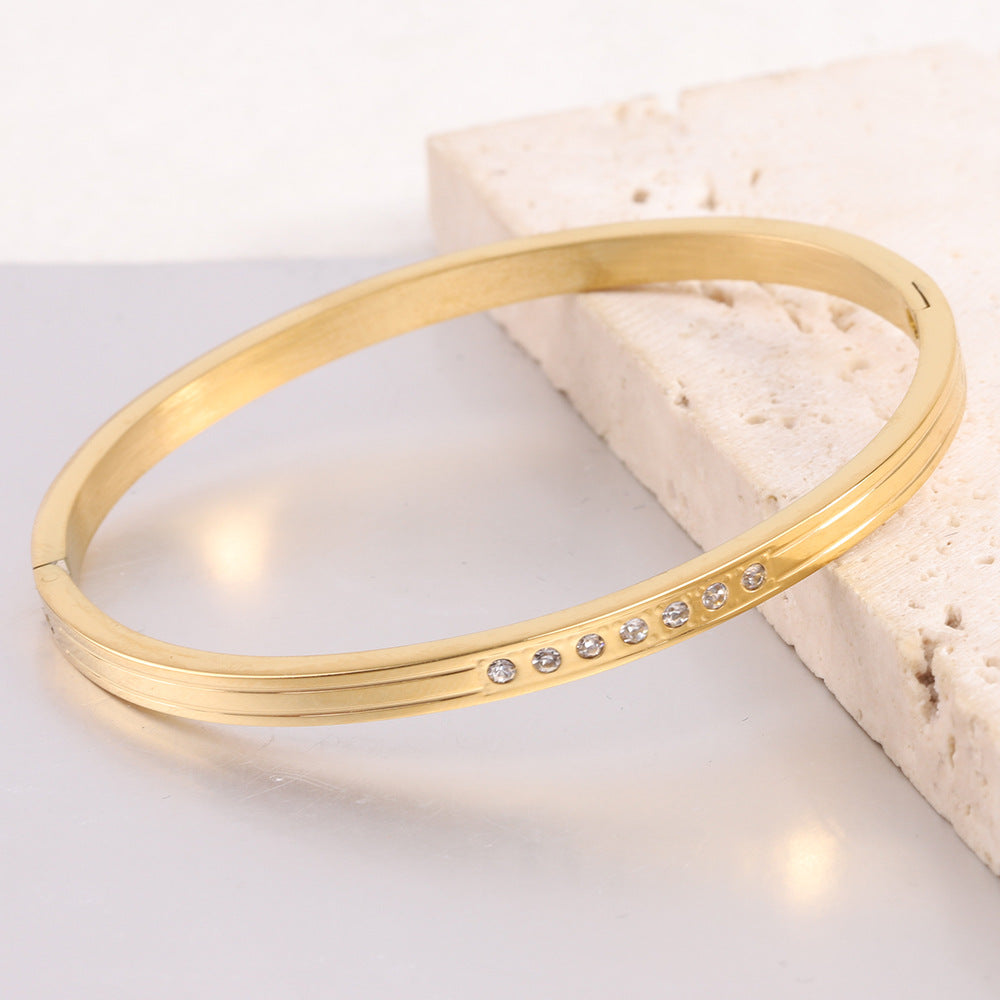 Wholesale Simple Style Solid Color Stainless Steel Inlay Zircon Bangle