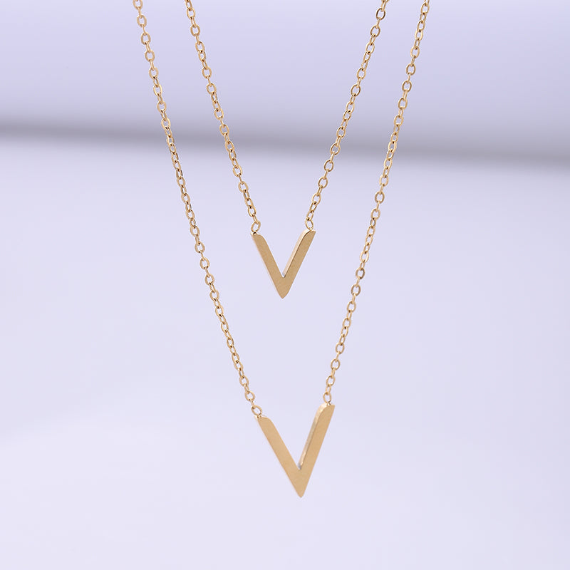 Simple Style Streetwear V Shape Stainless Steel Plating 18k Gold Plated Layered Necklaces