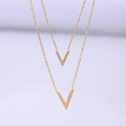 Simple Style Streetwear V Shape Stainless Steel Plating 18k Gold Plated Layered Necklaces