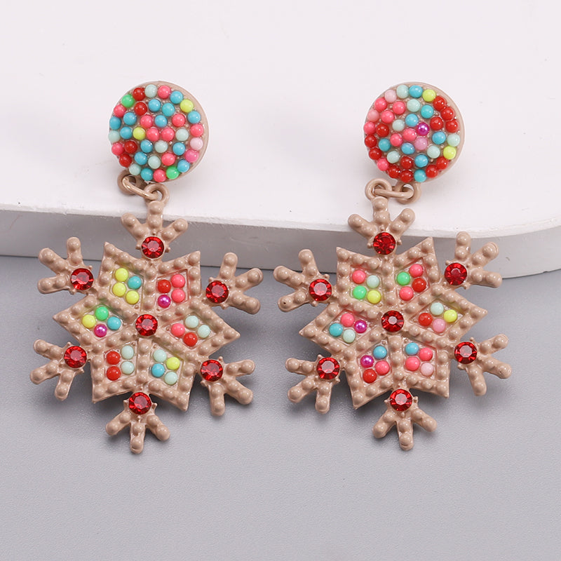 1 Piece Nordic Style Streetwear Snowflake Inlay Alloy Beads Gold Plated Drop Earrings