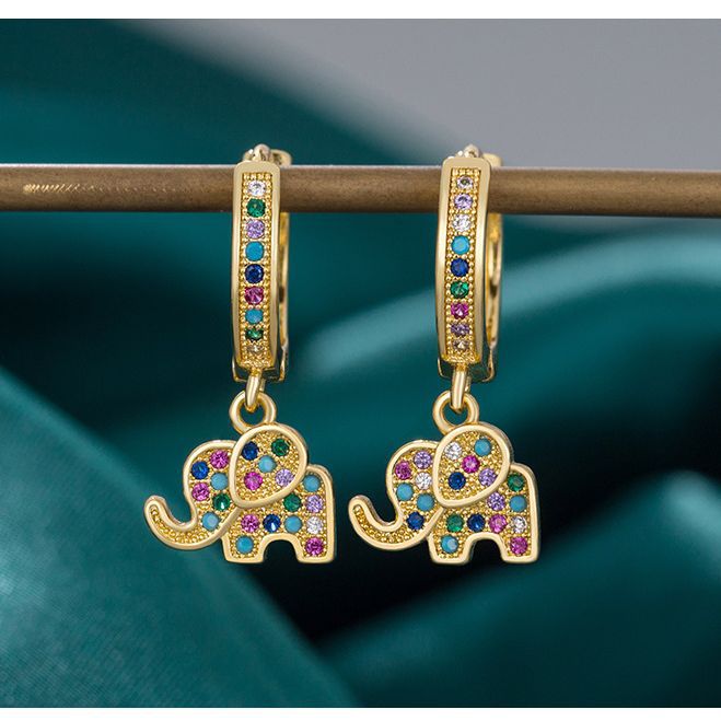 1 Pair Sweet Elephant Inlay Copper Zircon Gold Plated Drop Earrings