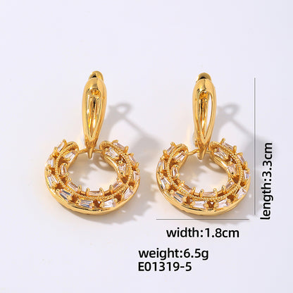 1 Pair Vintage Style Simple Style Round Heart Shape Plating Inlay Copper Zircon Gold Plated Drop Earrings