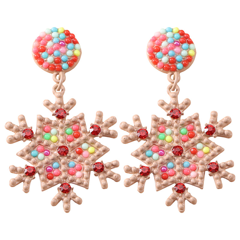 1 Piece Nordic Style Streetwear Snowflake Inlay Alloy Beads Gold Plated Drop Earrings