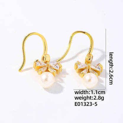 1 Pair Simple Style Shiny Bow Knot Plating Inlay Copper Zircon Gold Plated Drop Earrings