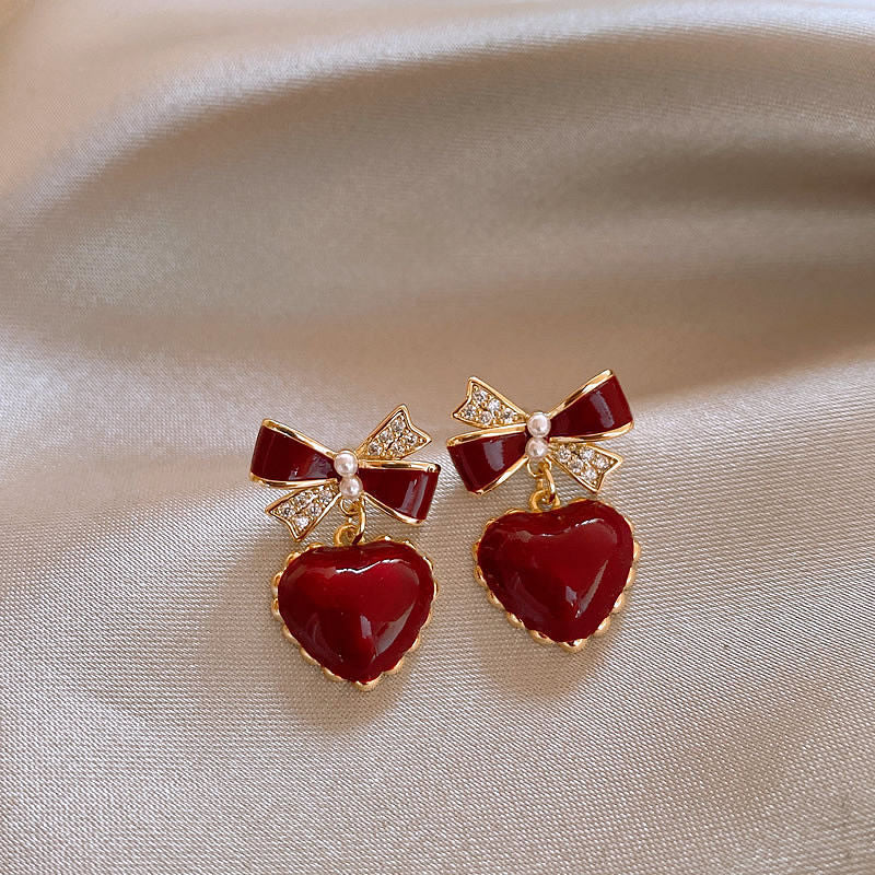 1 Pair Simple Style Heart Shape Inlay Alloy Pearl Drop Earrings