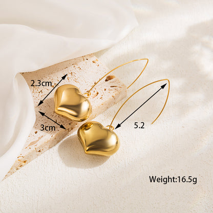 1 Pair Elegant Luxurious Heart Shape Solid Color Irregular Plating Stainless Steel 18k Gold Plated Drop Earrings