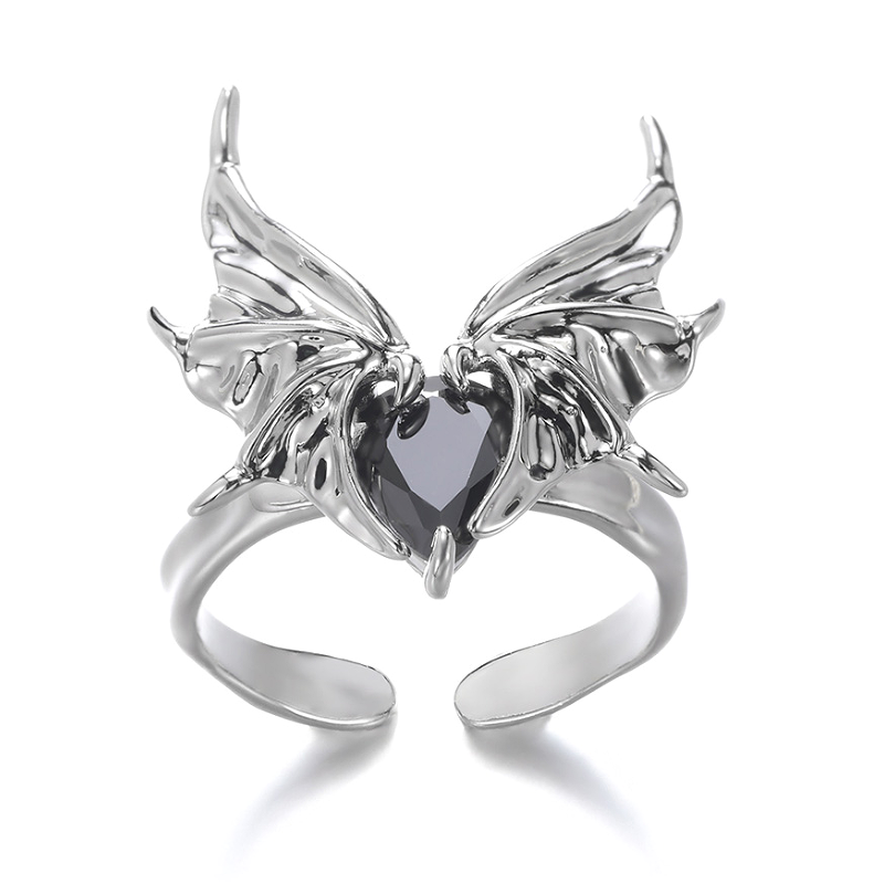 Exaggerated Simple Style Wings Stainless Steel Inlay Zircon Open Rings