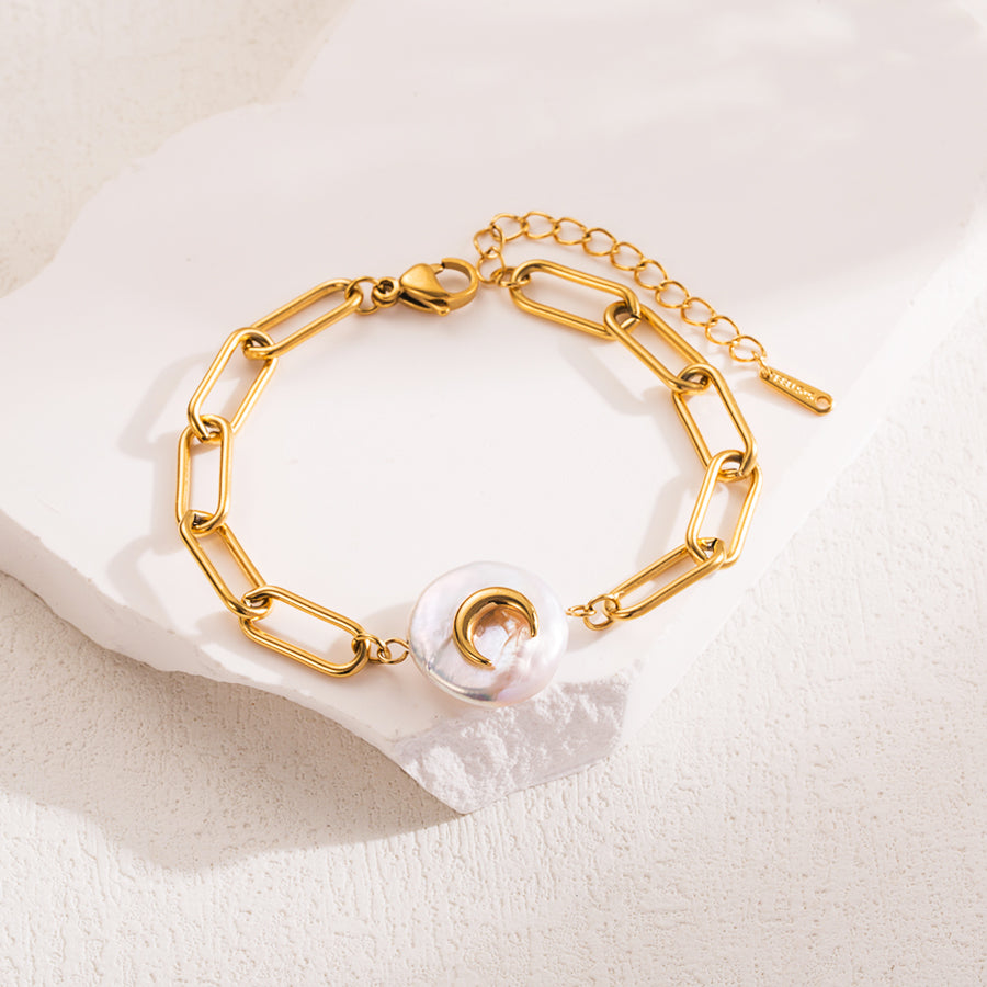 Ig Style Sweet Solid Color Stainless Steel Pearl Plating Inlay Zircon 18k Gold Plated Bracelets