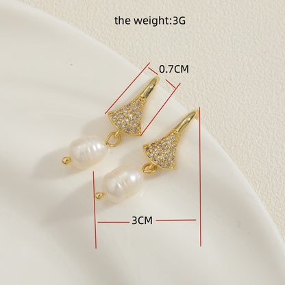 1 Pair Cute Sweet Classic Style Geometric Plating Inlay Freshwater Pearl Copper Zircon 14k Gold Plated Ear Hook
