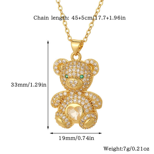 Elegant Streetwear Bear Heart Shape Elephant Copper Plating Inlay Zircon Pendant Necklace