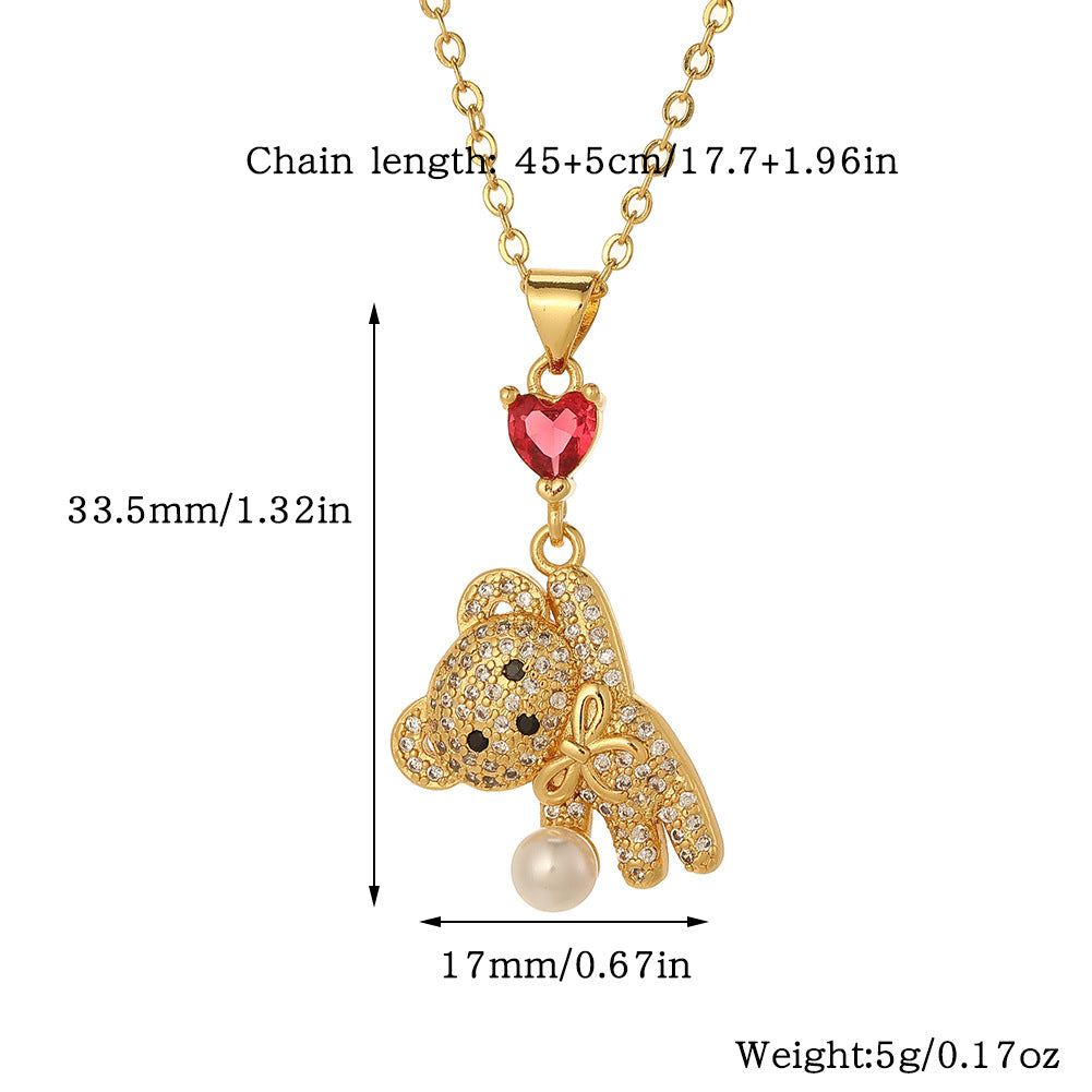 Elegant Streetwear Bear Heart Shape Elephant Copper Plating Inlay Zircon Pendant Necklace