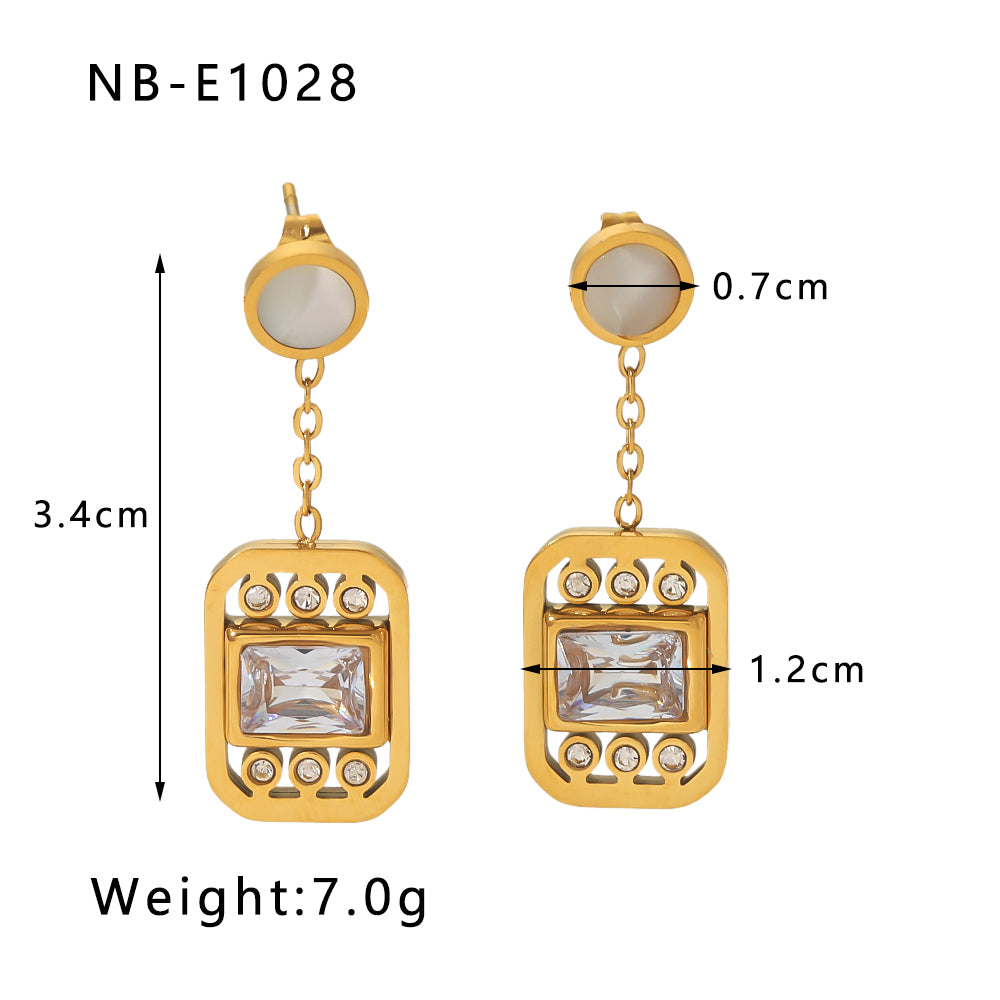 1 Pair Classical Vacation Simple Style Square Heart Shape Plating Inlay Stainless Steel Zircon 18k Gold Plated Drop Earrings