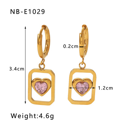 1 Pair Classical Vacation Simple Style Square Heart Shape Plating Inlay Stainless Steel Zircon 18k Gold Plated Drop Earrings