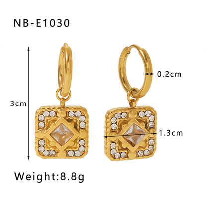 1 Pair Classical Vacation Simple Style Square Heart Shape Plating Inlay Stainless Steel Zircon 18k Gold Plated Drop Earrings