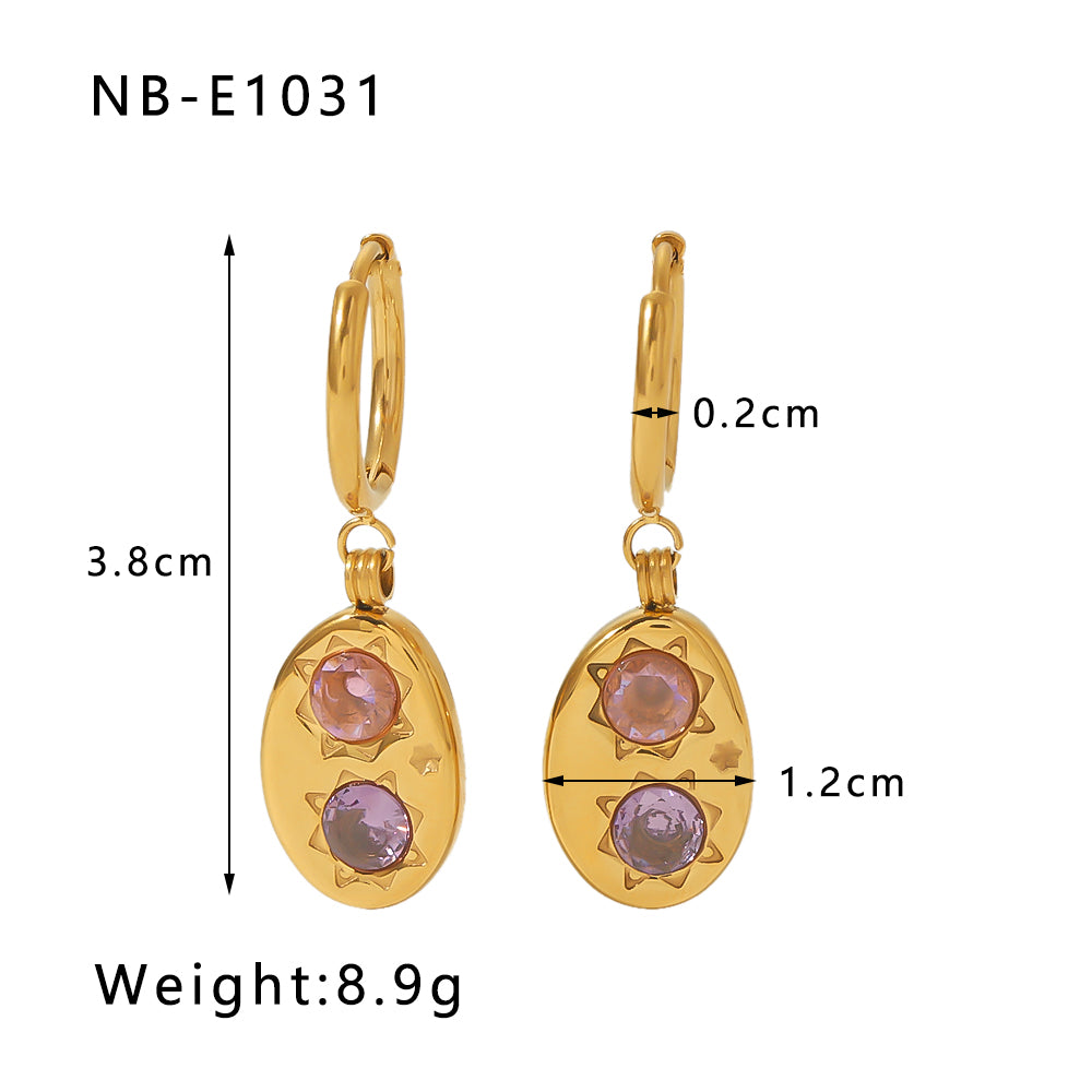 1 Pair Classical Vacation Simple Style Square Heart Shape Plating Inlay Stainless Steel Zircon 18k Gold Plated Drop Earrings