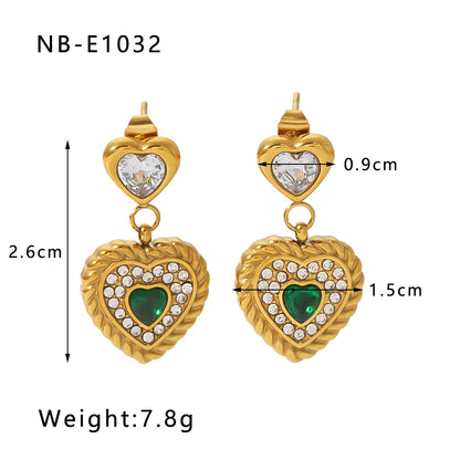 1 Pair Classical Vacation Simple Style Square Heart Shape Plating Inlay Stainless Steel Zircon 18k Gold Plated Drop Earrings