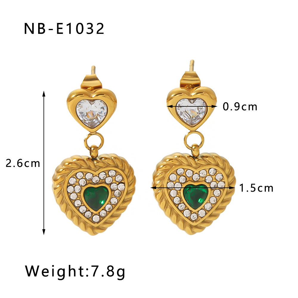 1 Pair Classical Vacation Simple Style Square Heart Shape Plating Inlay Stainless Steel Zircon 18k Gold Plated Drop Earrings