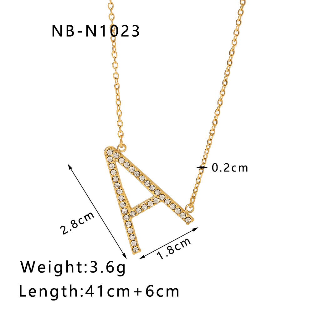 Hip-hop Simple Style Letter Stainless Steel Plating Inlay Zircon 18k Gold Plated Pendant Necklace