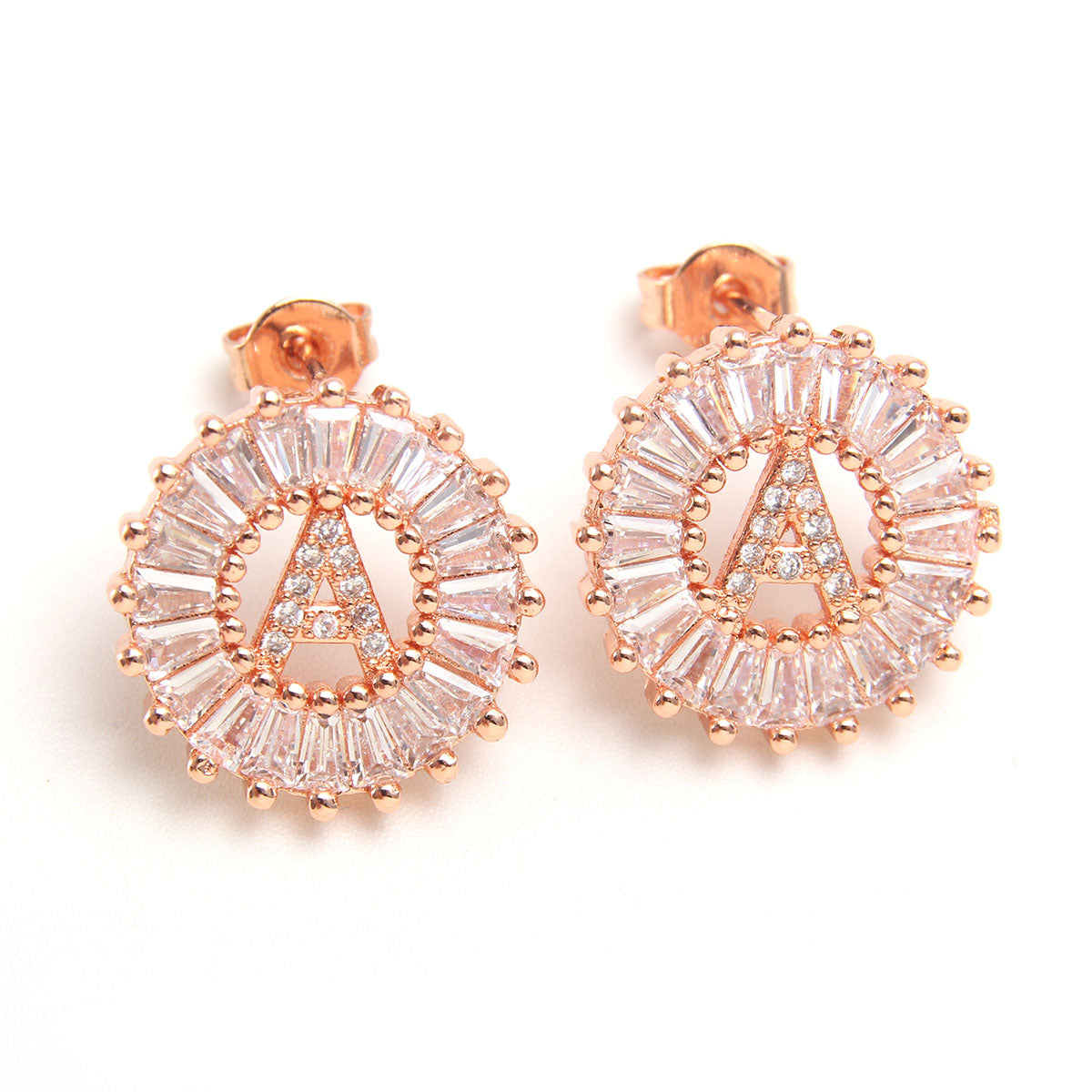 Small 26 Letter Sweet Female Zircon Electroplated Copper Earrings