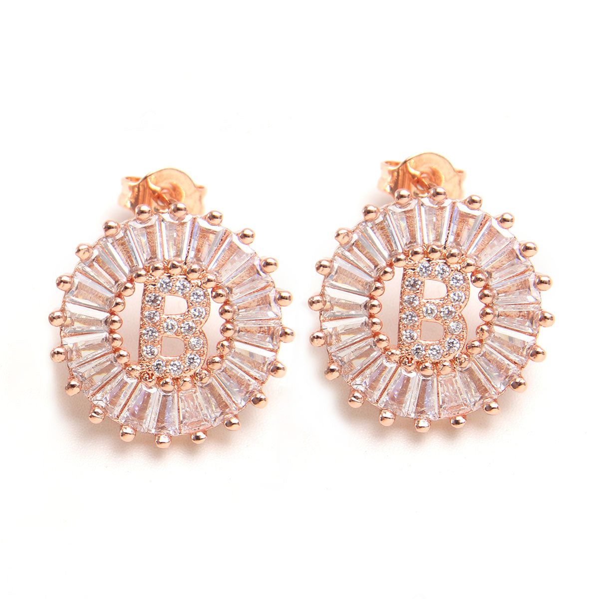 Small 26 Letter Sweet Female Zircon Electroplated Copper Earrings