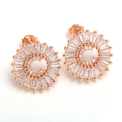 Fashion Letter Copper Inlay Zircon Ear Studs 1 Pair