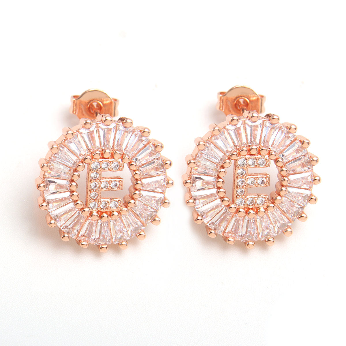 Small 26 Letter Sweet Female Zircon Electroplated Copper Earrings