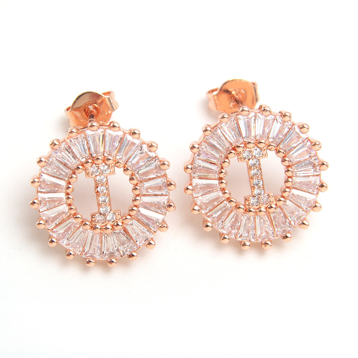 Small 26 Letter Sweet Female Zircon Electroplated Copper Earrings