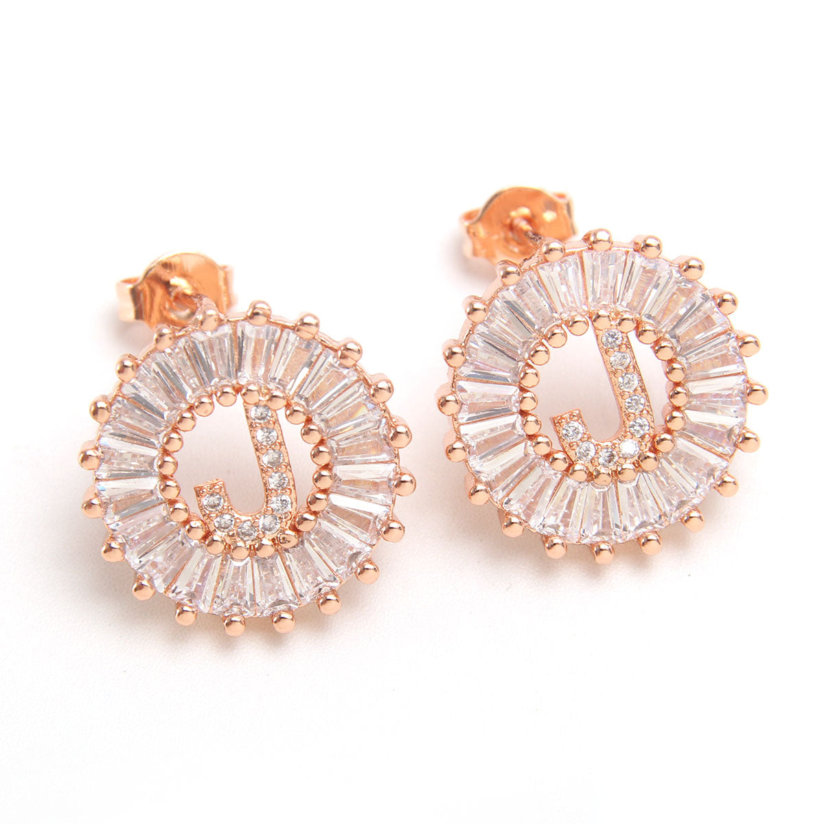 Small 26 Letter Sweet Female Zircon Electroplated Copper Earrings