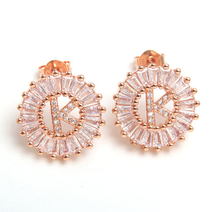 Small 26 Letter Sweet Female Zircon Electroplated Copper Earrings