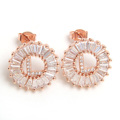 Fashion Letter Copper Inlay Zircon Ear Studs 1 Pair