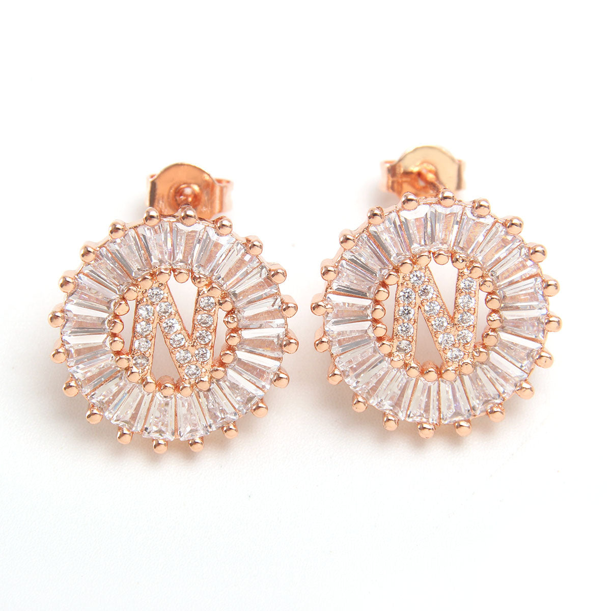 Small 26 Letter Sweet Female Zircon Electroplated Copper Earrings