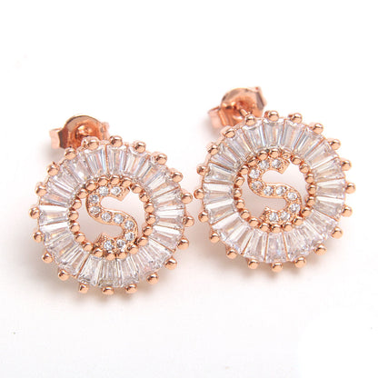 Fashion Letter Copper Inlay Zircon Ear Studs 1 Pair