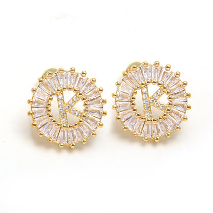 Fashion Letter Copper Inlay Zircon Ear Studs 1 Pair