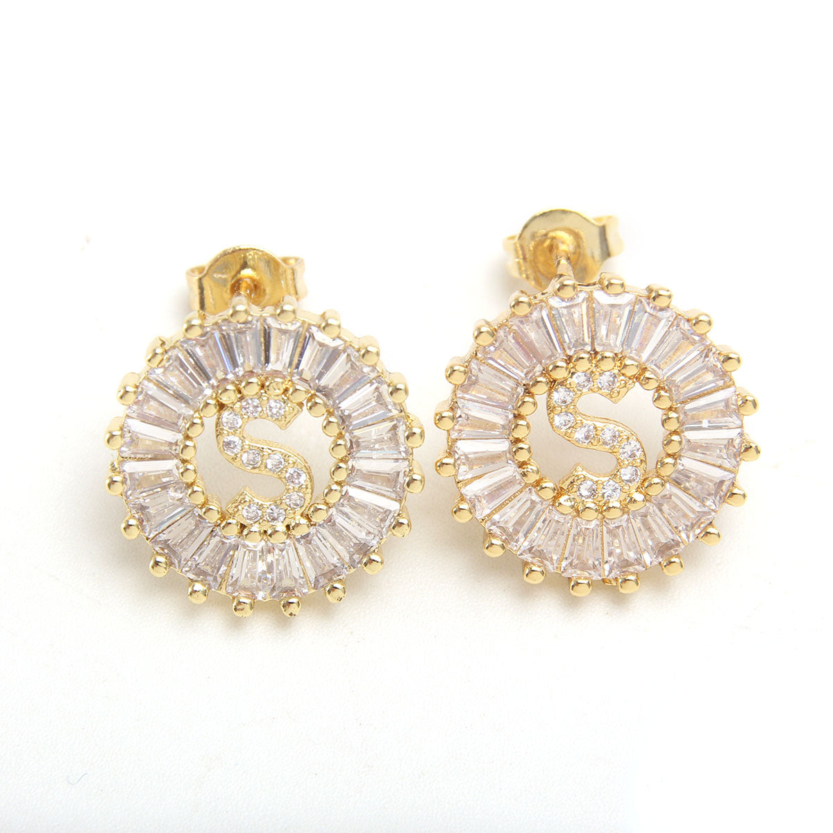 Fashion Letter Copper Inlay Zircon Ear Studs 1 Pair