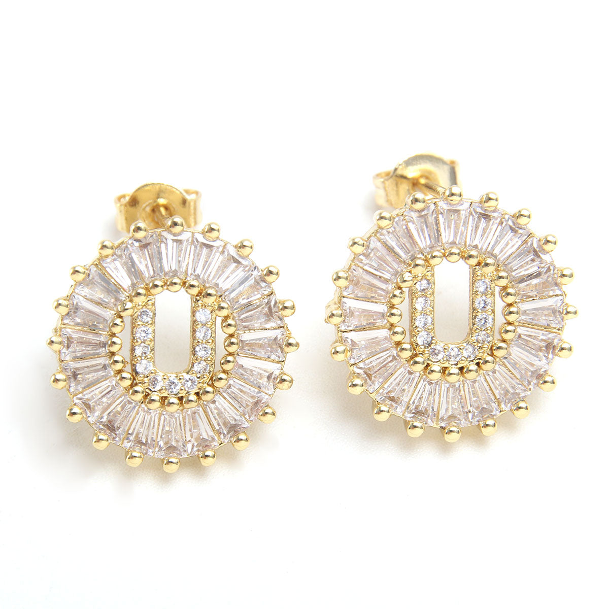 Fashion Letter Copper Inlay Zircon Ear Studs 1 Pair