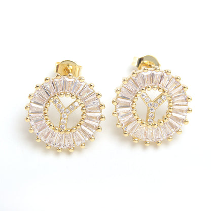 Fashion Letter Copper Inlay Zircon Ear Studs 1 Pair