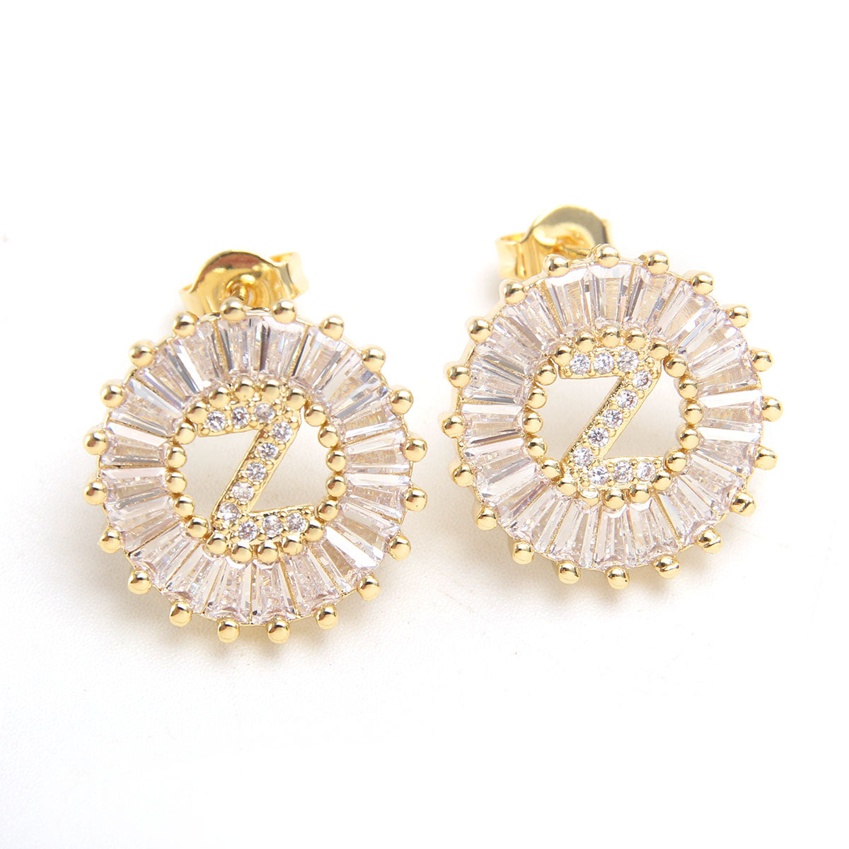 Fashion Letter Copper Inlay Zircon Ear Studs 1 Pair