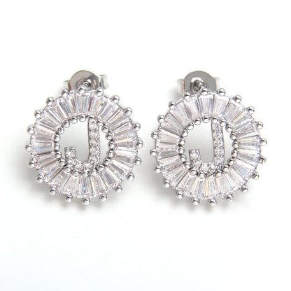 Fashion Letter Copper Inlay Zircon Ear Studs 1 Pair