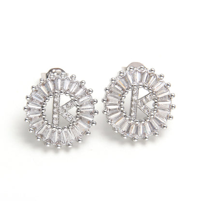 Fashion Letter Copper Inlay Zircon Ear Studs 1 Pair