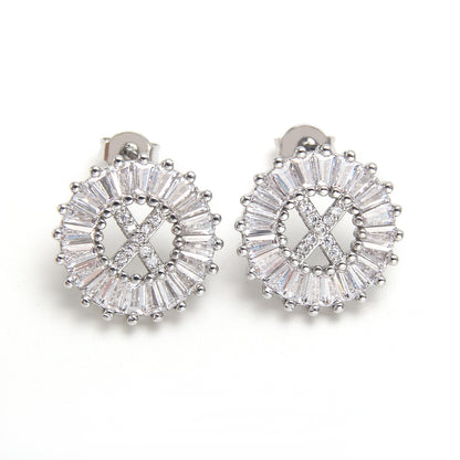 Fashion Letter Copper Inlay Zircon Ear Studs 1 Pair