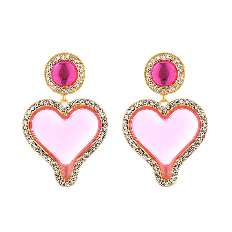 1 Pair Elegant Cute Round Heart Shape Inlay Alloy Resin Artificial Gemstones Drop Earrings